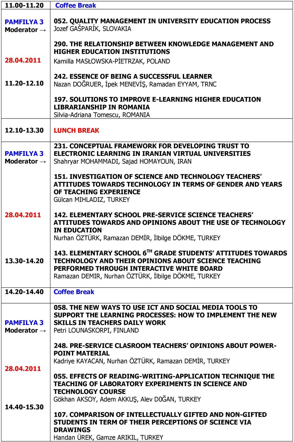 ESSENCE OF BEING A SUCCESSFUL LEARNER Nazan DOĞRUER, İpek MENEVİŞ, Ramadan EYYAM, TRNC 12.10-13.30 LUNCH BREAK 197.