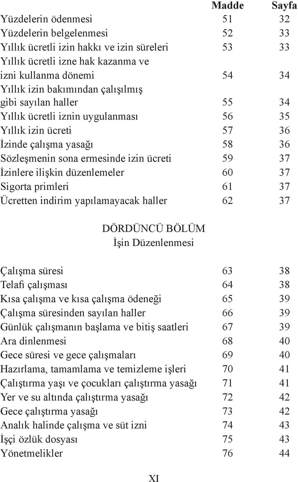 ilişkin düzenlemeler 60 37 Sigorta primleri 61 37 Ücretten indirim yapılamayacak haller 62 37 DÖRDÜNCÜ BÖLÜM İşin Düzenlenmesi Çalışma süresi 63 38 Telafi çalışması 64 38 Kısa çalışma ve kısa çalışma