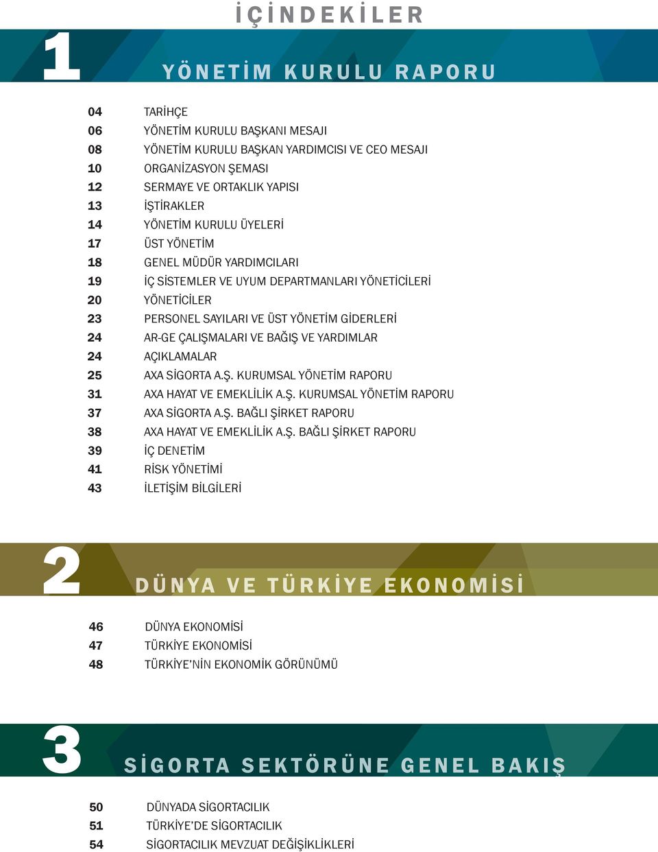 AR-GE ÇALIŞMALARI VE BAĞIŞ VE YARDIMLAR 24 AÇIKLAMALAR 25 AXA SİGORTA A.Ş. KURUMSAL YÖNETİM RAPORU 31 AXA HAYAT VE EMEKLİLİK A.Ş. KURUMSAL YÖNETİM RAPORU 37 AXA SİGORTA A.Ş. BAĞLI ŞİRKET RAPORU 38 AXA HAYAT VE EMEKLİLİK A.