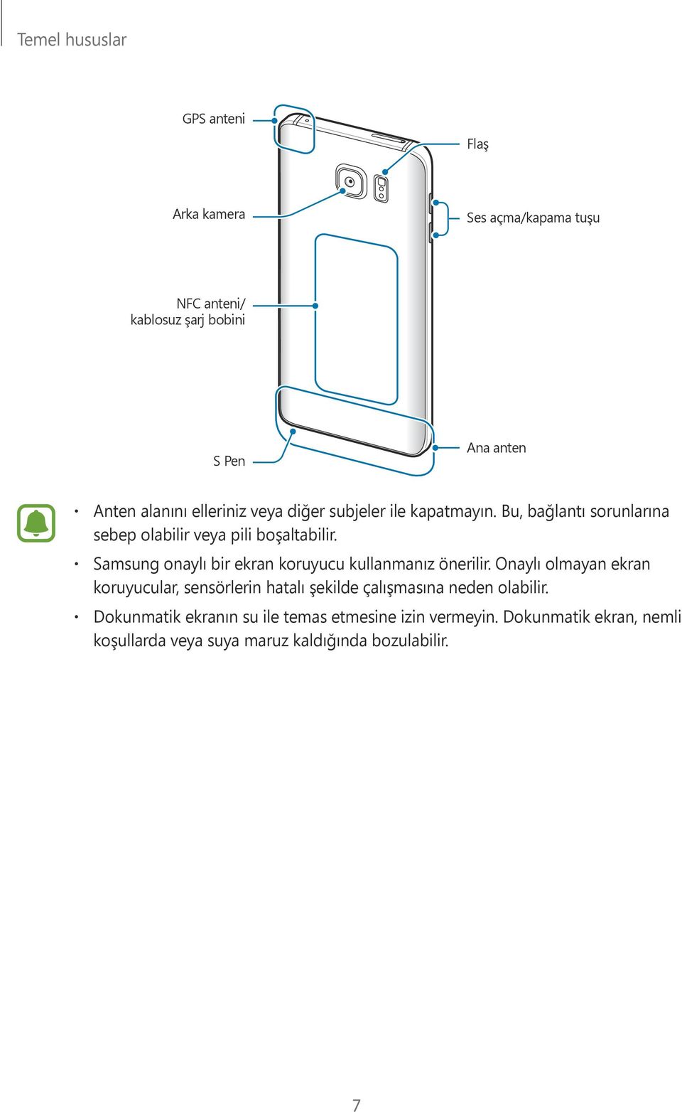 Samsung onaylı bir ekran koruyucu kullanmanız önerilir.