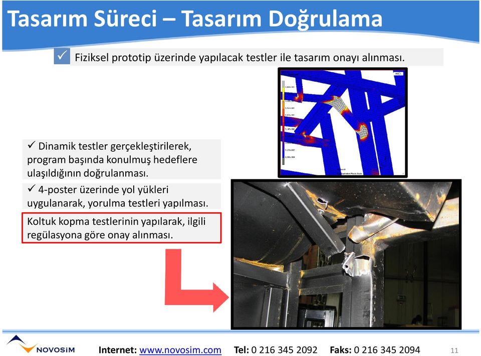 4-poster üzerinde yol yükleri uygulanarak, yorulma testleri yapılması.