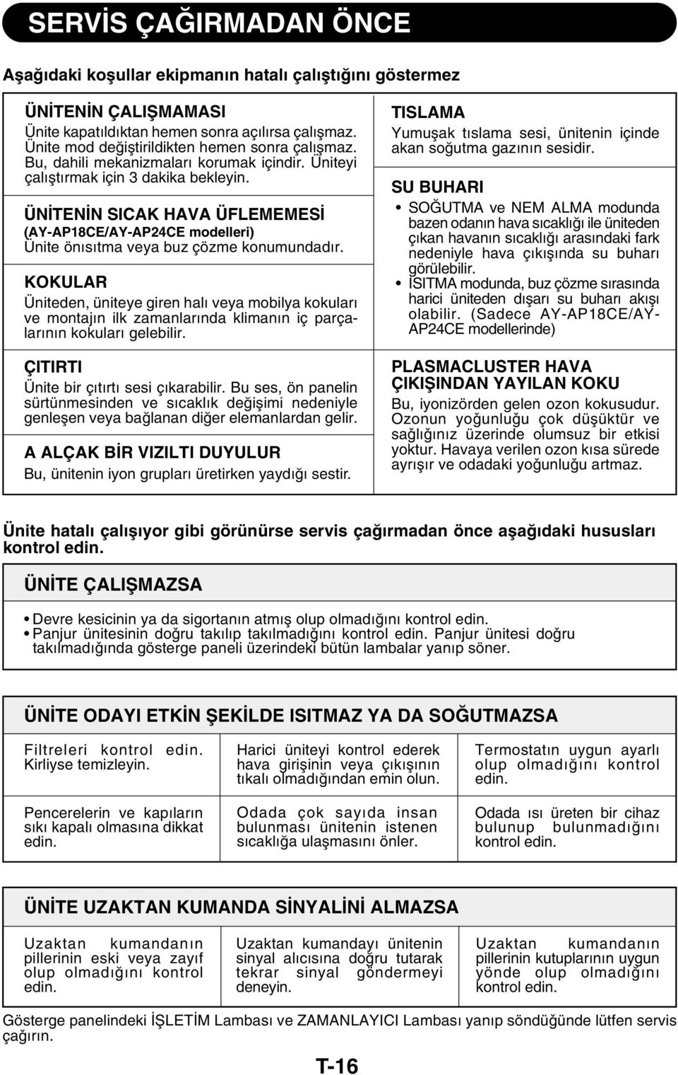 KOKULAR Üniteden, üniteye giren hal veya mobilya kokular ve montaj n ilk zamanlar nda kliman n iç parçalar n n kokular gelebilir. ÇITIRTI Ünite bir ç t rt sesi ç karabilir.