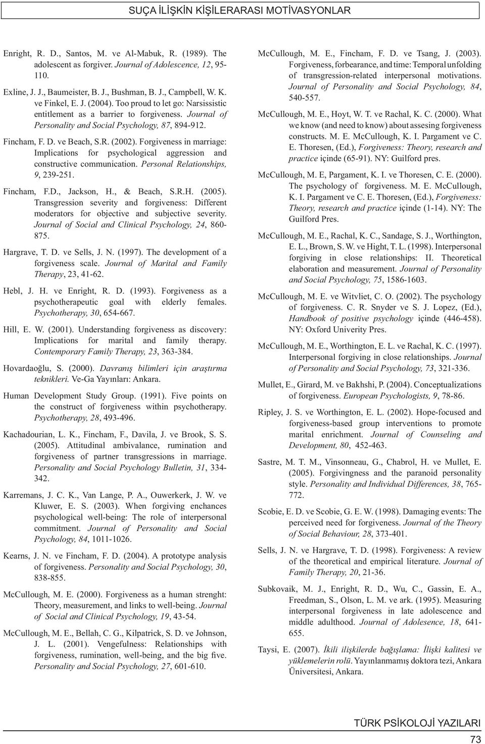 ve Beach, S.R. (2002). Forgiveness in marriage: Implications for psychological aggression and constructive communication. Personal Relationships, 9, 239-251. Fincham, F.D., Jackson, H., & Beach, S.R.H. (2005).