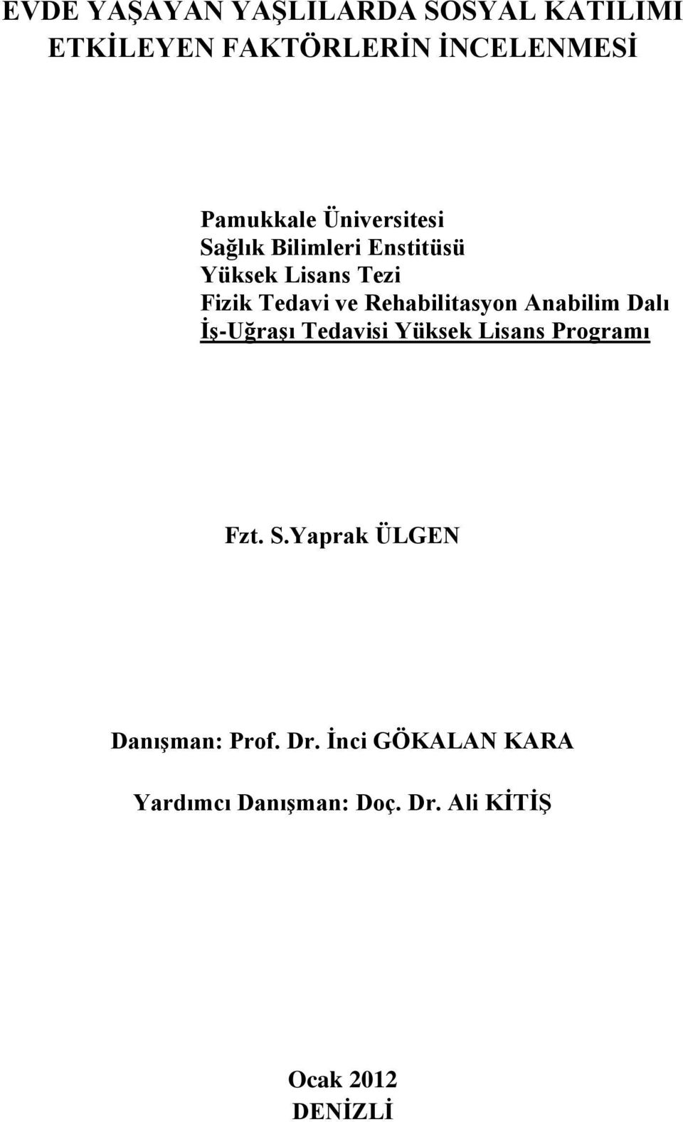 Rehabilitasyon Anabilim Dalı İş-Uğraşı Tedavisi Yüksek Lisans Programı Fzt. S.