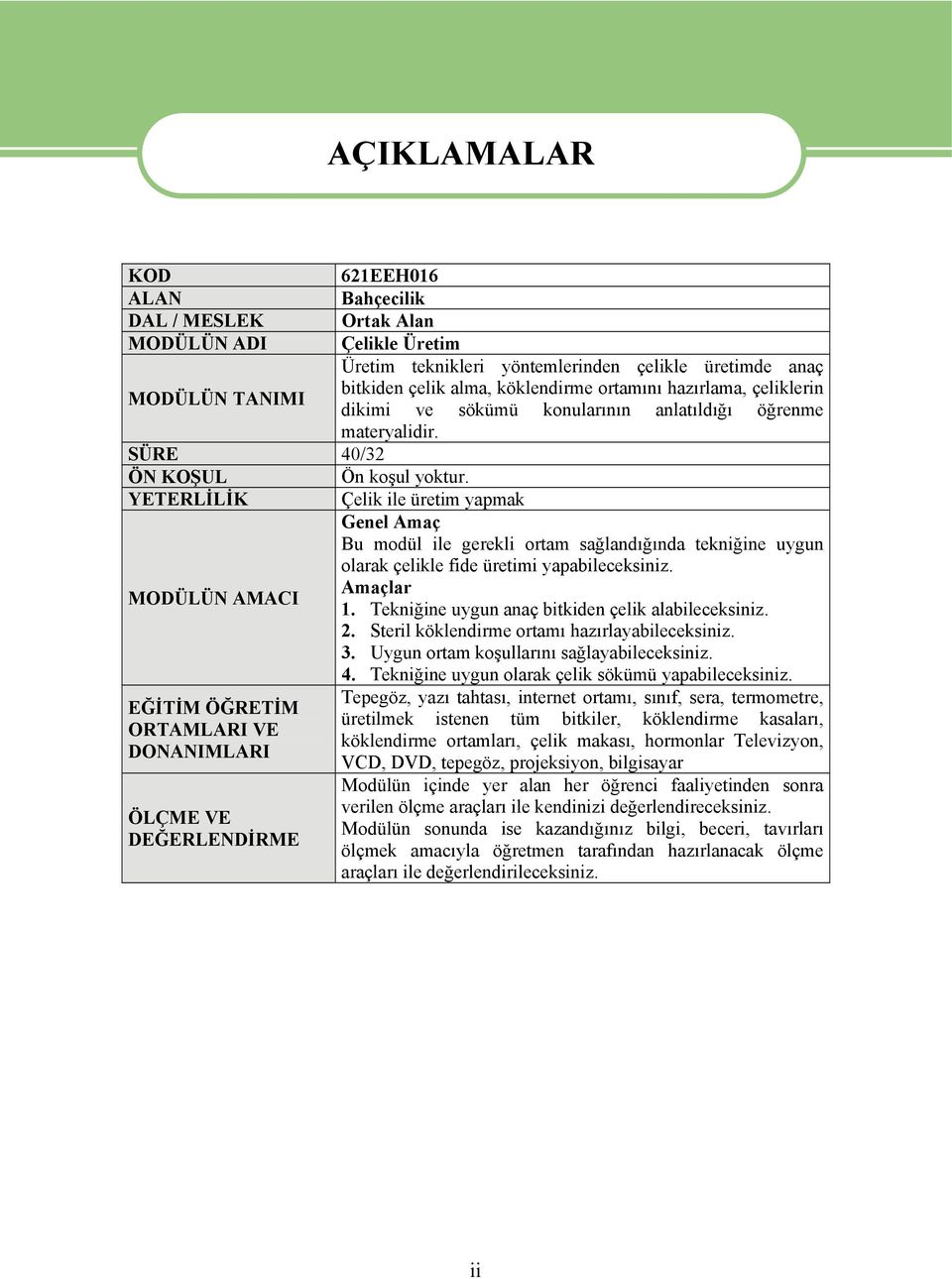 YETERLİLİK Çelik ile üretim yapmak Genel Amaç Bu modül ile gerekli ortam sağlandığında tekniğine uygun olarak çelikle fide üretimi yapabileceksiniz. Amaçlar MODÜLÜN AMACI 1.