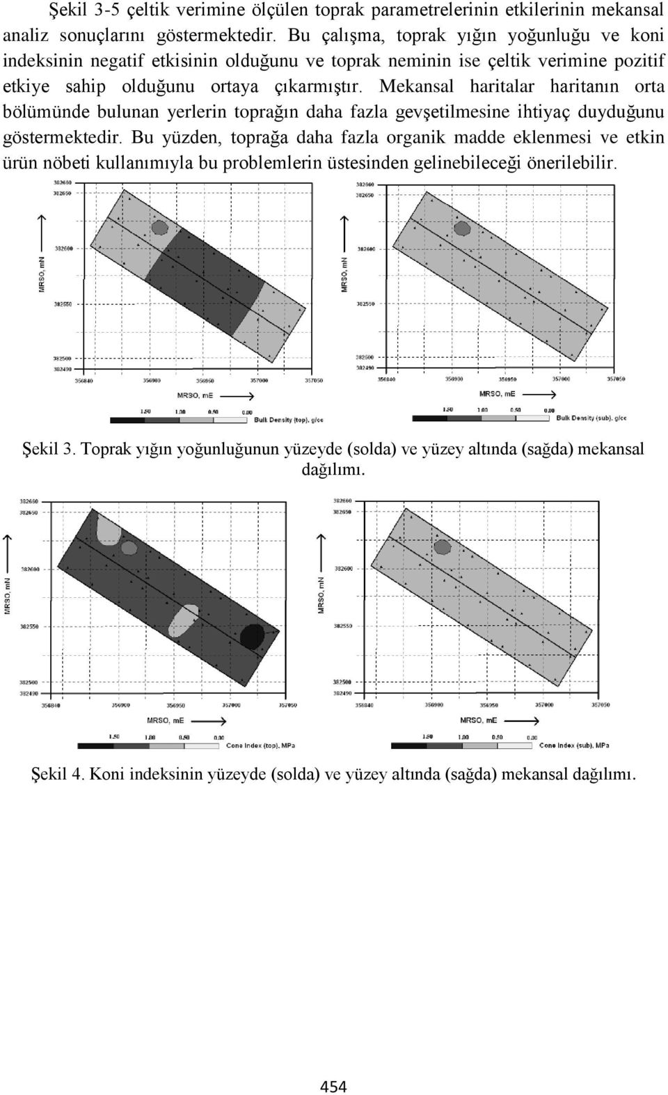 Mekansal haritalar haritanın orta bölümünde bulunan yerlerin toprağın daha fazla gevşetilmesine ihtiyaç duyduğunu göstermektedir.