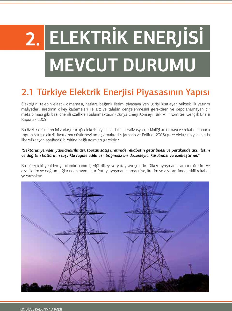 ile arz ve talebin dengelenmesini gerektiren ve depolanamayan bir meta olması gibi bazı önemli özellikleri bulunmaktadır. (Dünya Enerji Konseyi Türk Milli Komitesi Gençlik Enerji Raporu - 2009).