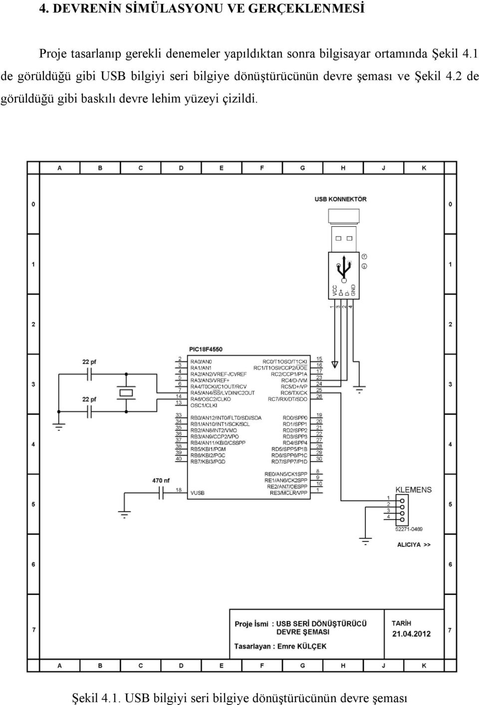 1 de görüldüğü gibi USB bilgiyi seri bilgiye dönüştürücünün devre şeması ve Şekil