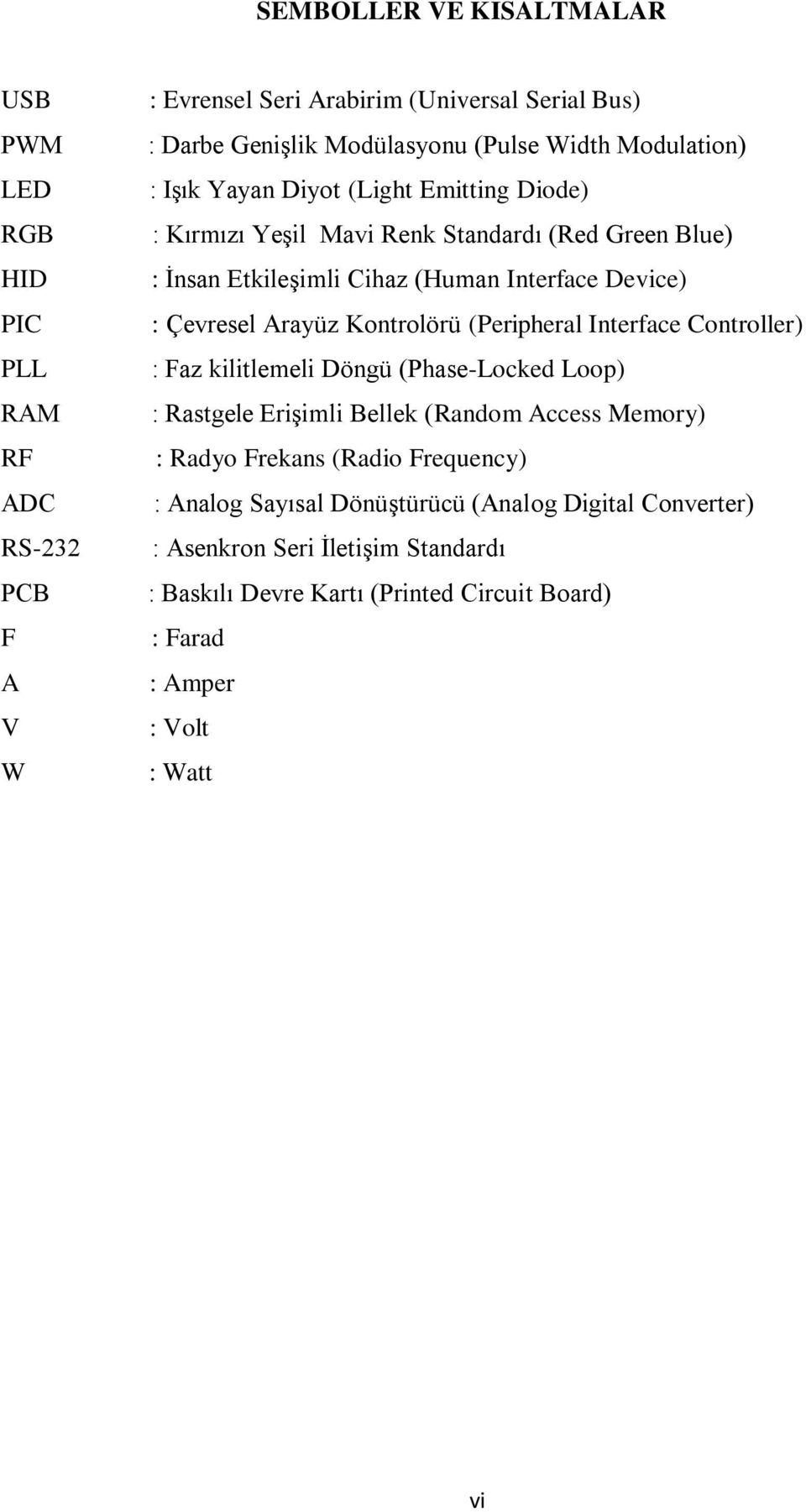 Arayüz Kontrolörü (Peripheral Interface Controller) : Faz kilitlemeli Döngü (Phase-Locked Loop) : Rastgele Erişimli Bellek (Random Access Memory) : Radyo Frekans (Radio