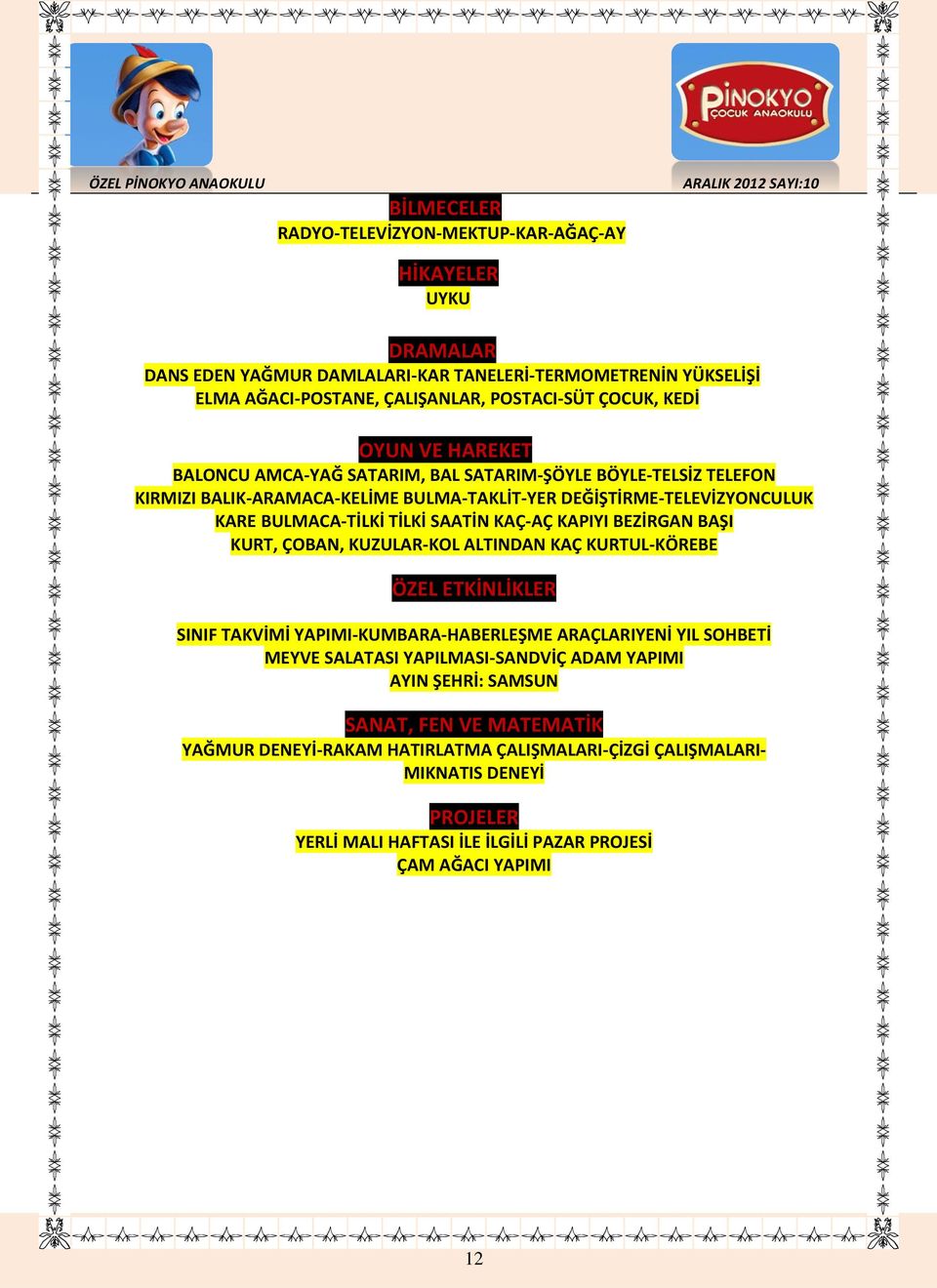 KAPIYI BEZİRGAN BAŞI KURT, ÇOBAN, KUZULAR-KOL ALTINDAN KAÇ KURTUL-KÖREBE ÖZEL ETKİNLİKLER SINIF TAKVİMİ YAPIMI-KUMBARA-HABERLEŞME ARAÇLARIYENİ YIL SOHBETİ MEYVE SALATASI YAPILMASI-SANDVİÇ ADAM