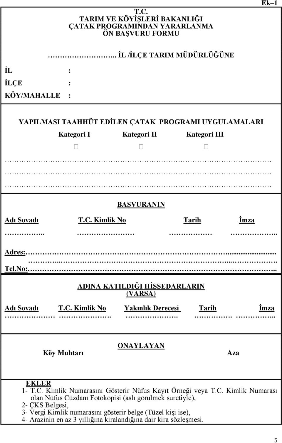 Kimlik No Tarih İmza.... Adres:......... Tel.No:.. ADINA KATILDIĞI HİSSEDARLARIN (VARSA) Adı Soyadı T.C. Kimlik No Yakınlık Derecesi Tarih İmza.