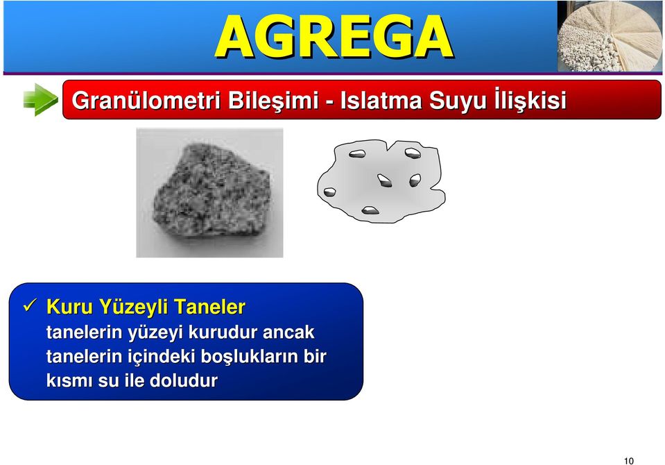 yüzeyi y kurudur ancak tanelerin içindeki i