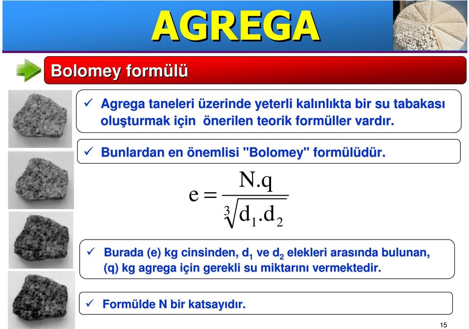 Bunlardan en önemlisi "Bolomey" Bolomey" " formülüdür. r. e = 3 N.q d 1.