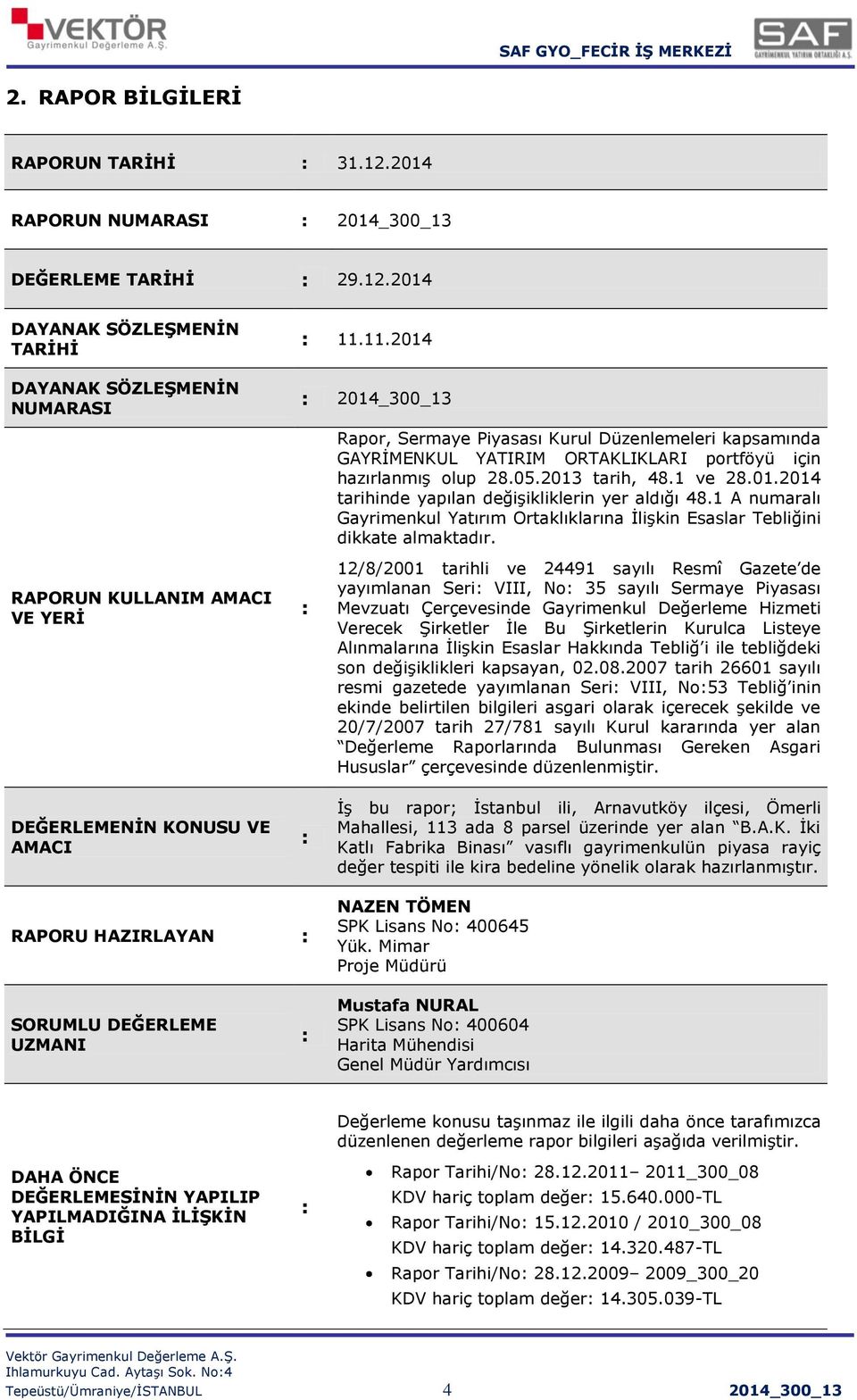 olup 28.05.2013 tarih, 48.1 ve 28.01.2014 tarihinde yapılan değişikliklerin yer aldığı 48.1 A numaralı Gayrimenkul Yatırım Ortaklıklarına İlişkin Esaslar Tebliğini dikkate almaktadır.