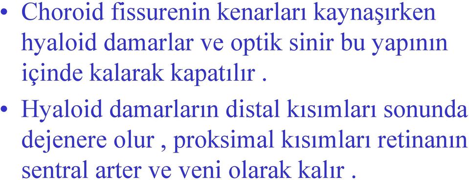 Hyaloid damarların distal kısımları sonunda dejenere olur,