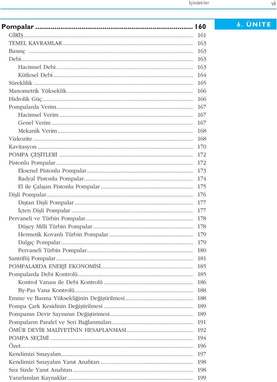 .. 173 Radyal Pistonlu Pompalar... 174 El ile Çal flan Pistonlu Pompalar... 175 Diflli Pompalar... 176 D fltan Diflli Pompalar... 177 çten Diflli Pompalar... 177 Pervaneli ve Türbin Pompalar.