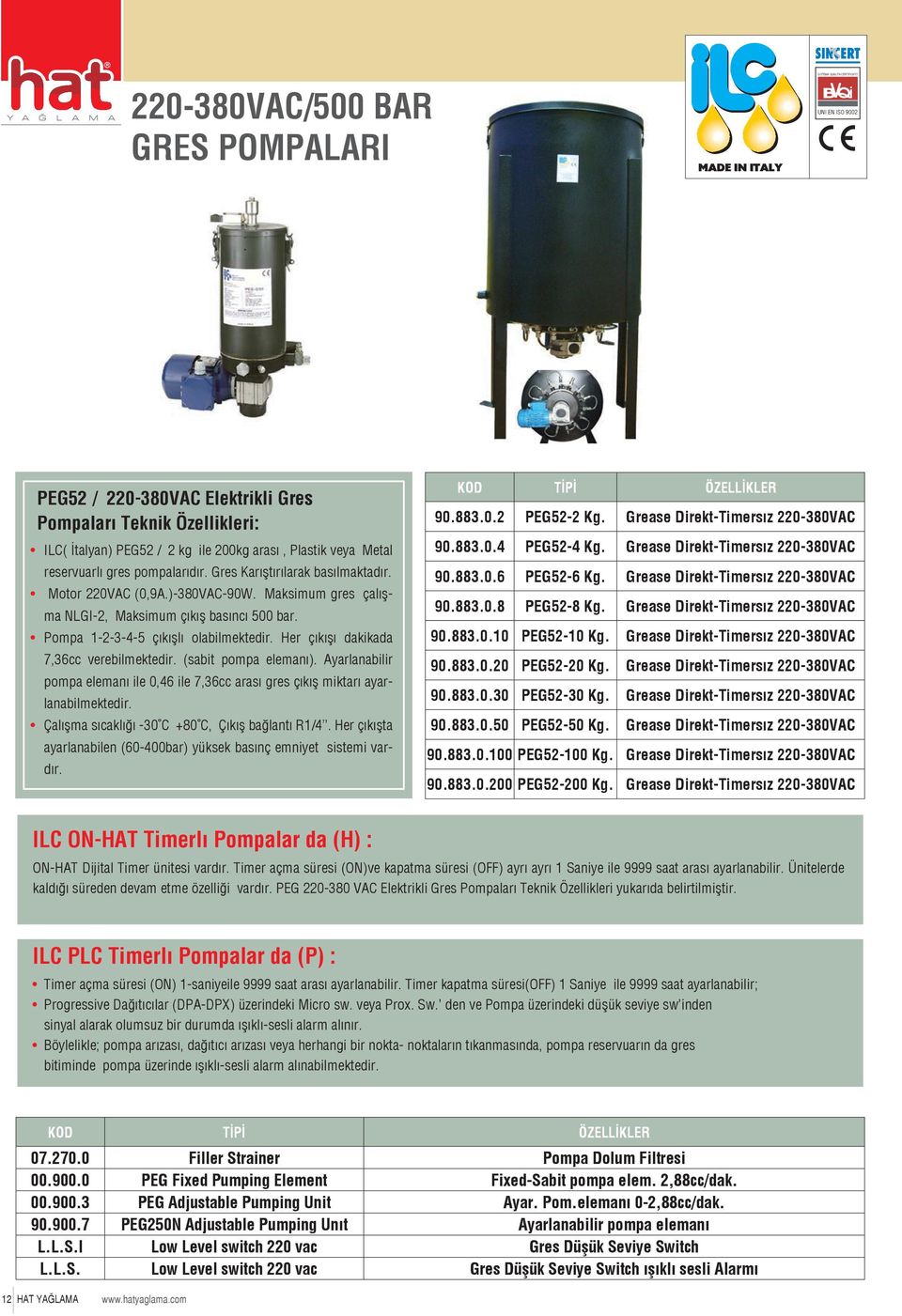 Pompa 1-2-3-4-5 çıkışlı olabilmektedir. Her çıkışı dakikada 7,36cc verebilmektedir. (sabit pompa elemanı). Ayarlanabilir pompa elemanı ile 0,46 ile 7,36cc arası gres çıkış miktarı ayarlanabilmektedir.