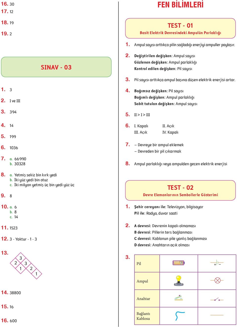 394 4. 14 5. 199 6. 1036 7. a. 66990 b. 30328 8. a. Yetmiþ sekiz bin kýrk yedi b. Ýki yüz yedi bin otuz c. Ýki milyon yetmiþ üç bin yedi yüz üç 9. 8 10. a. 6 b. 8 c. 14 4.