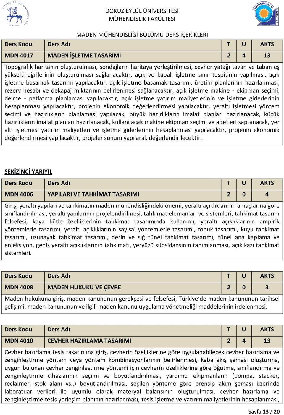 belirlenmesi sağlanacaktır, açık işletme makine - ekipman seçimi, delme - patlatma planlaması yapılacaktır, açık işletme yatırım maliyetlerinin ve işletme giderlerinin hesaplanması yapılacaktır,