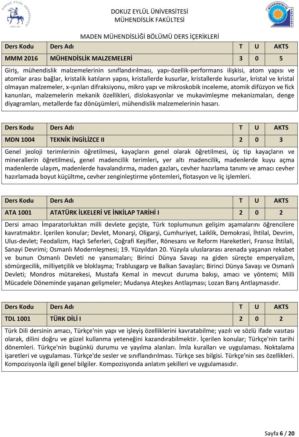 mekanik özellikleri, dislokasyonlar ve mukavimleşme mekanizmaları, denge diyagramları, metallerde faz dönüşümleri, mühendislik malzemelerinin hasarı.