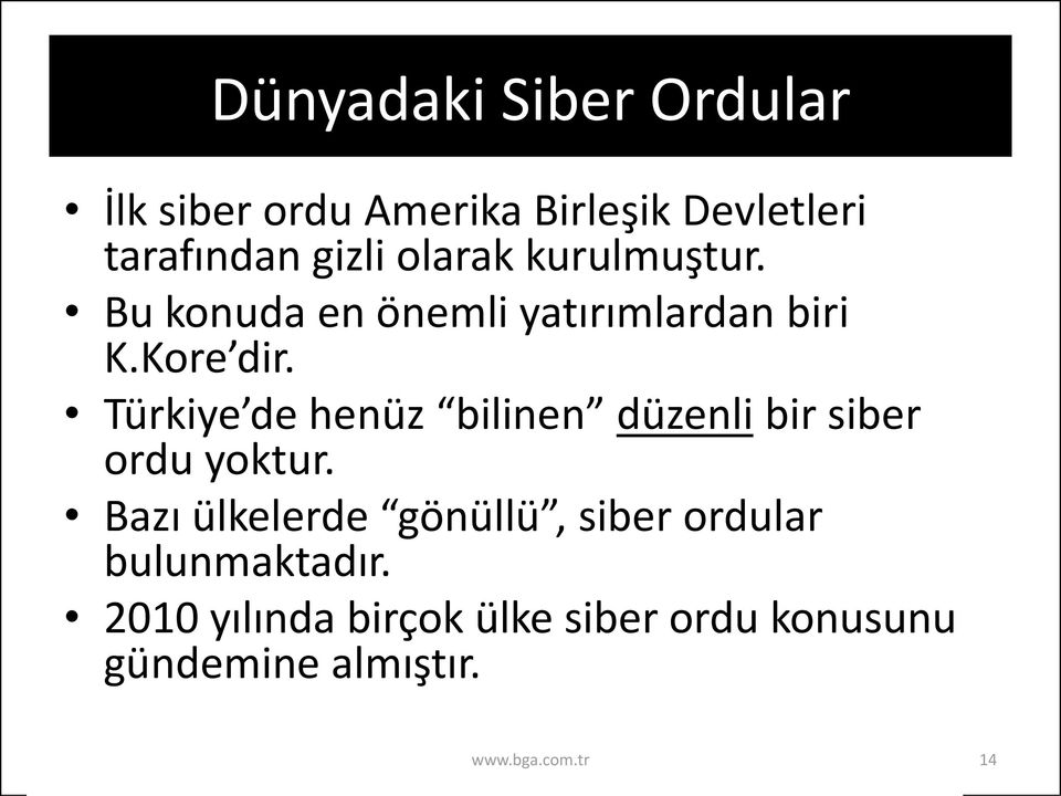 Türkiye de henüz bilinen düzenli bir siber ordu yoktur.