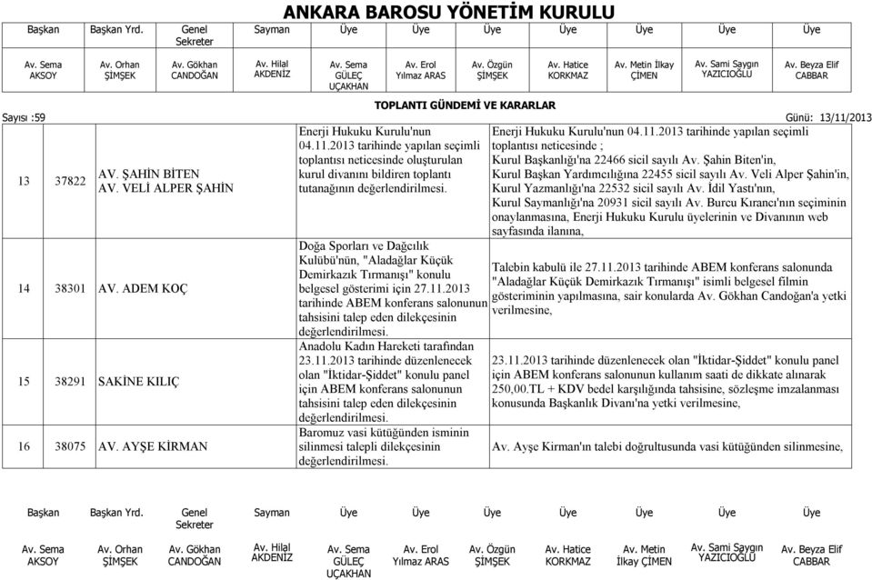 Doğa Sporları ve Dağcılık Kulübü'nün, "Aladağlar Küçük Demirkazık Tırmanışı" konulu belgesel gösterimi için 27.11.