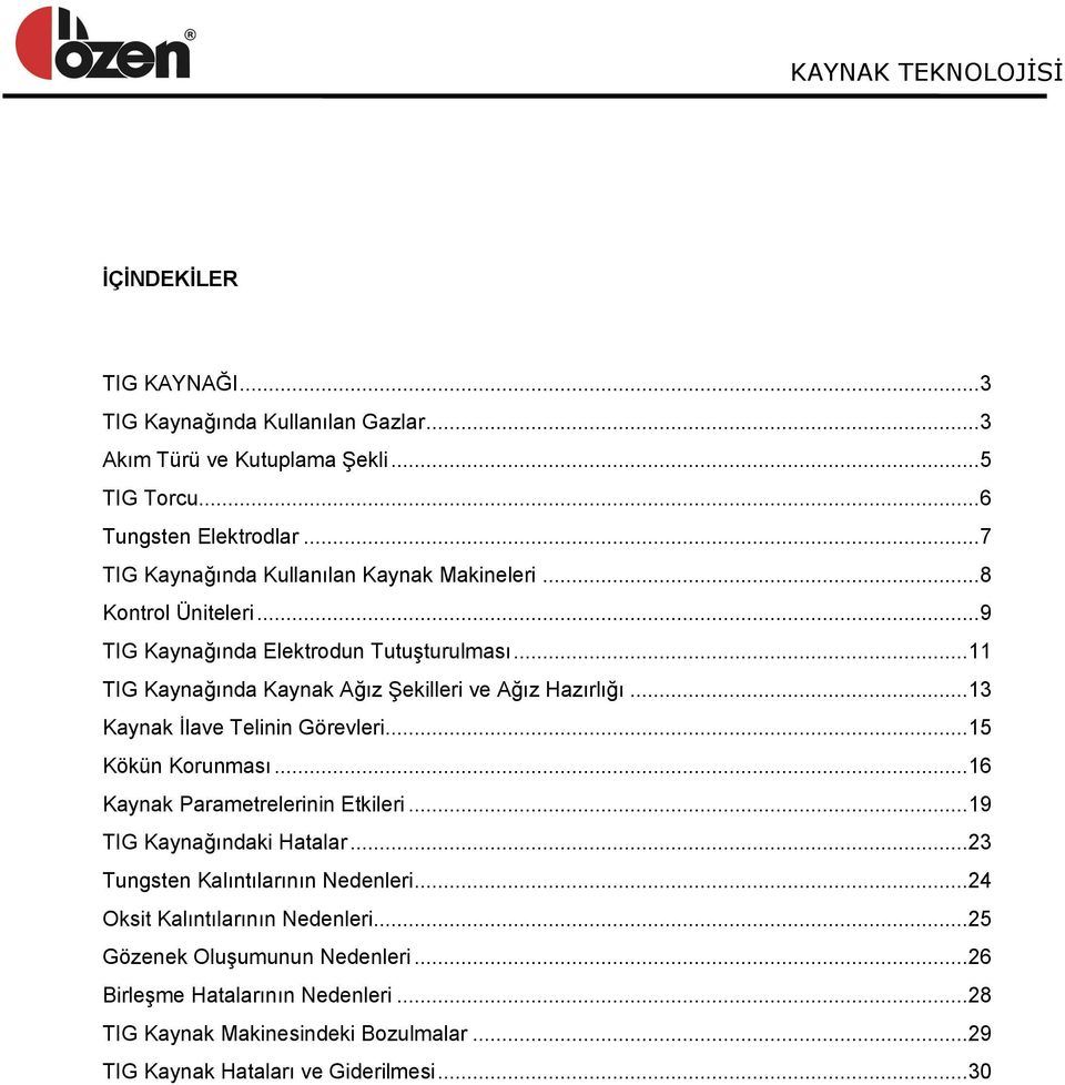 .. 11 TIG Kaynağında Kaynak Ağız ġekilleri ve Ağız Hazırlığı... 13 Kaynak Ġlave Telinin Görevleri... 15 Kökün Korunması... 16 Kaynak Parametrelerinin Etkileri.