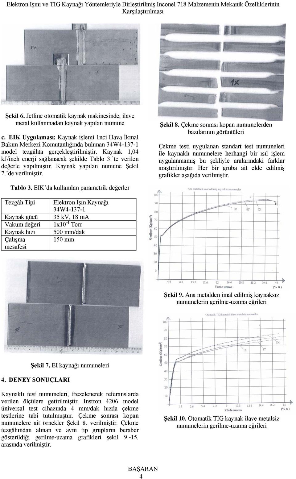 te verilen değerle yapılmıştır. Kaynak yapılan numune Şekil 7. de verilmiştir. Şekil 8.