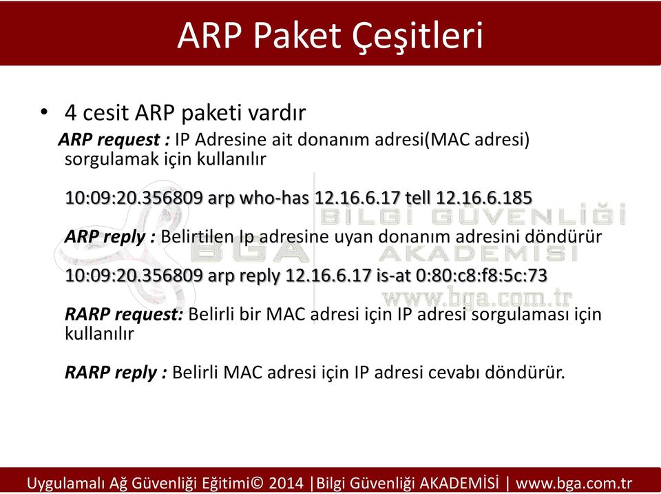 356809 arp reply 12.16.6.17 is-at 0:80:c8:f8:5c:73 RARP request: Belirli bir MAC adresi için IP adresi