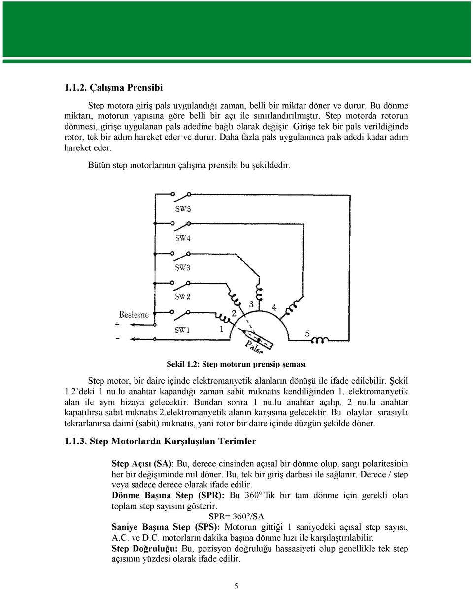 Daha fazla pals uygulanınca pals adedi kadar adım hareket eder. Bütün step motorlarının çalışma prensibi bu şekildedir. Şekil 1.