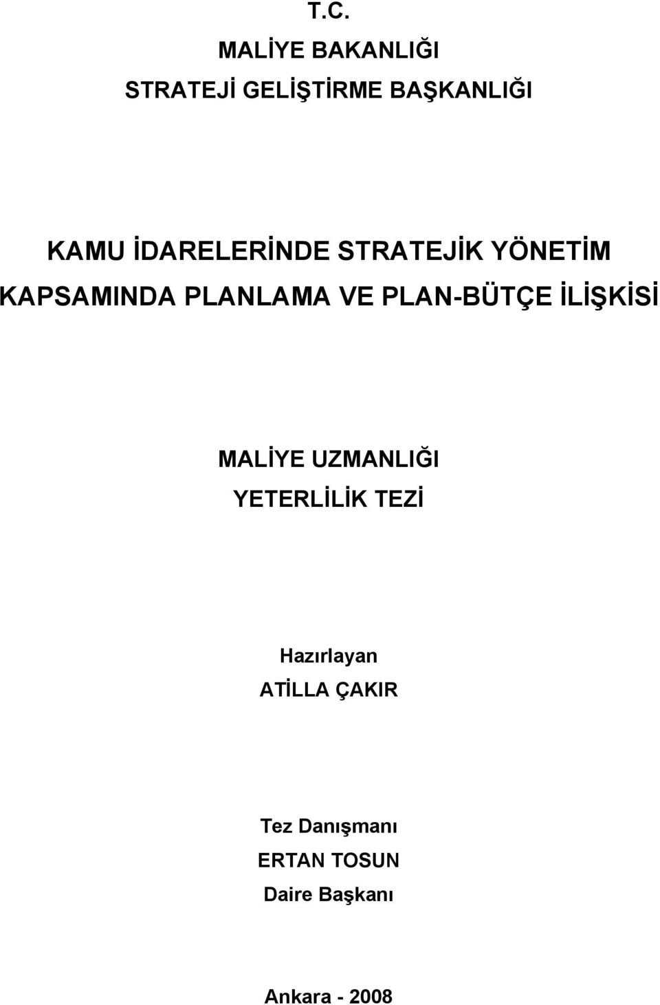 PLAN-BÜTÇE İLİŞKİSİ MALİYE UZMANLIĞI YETERLİLİK TEZİ