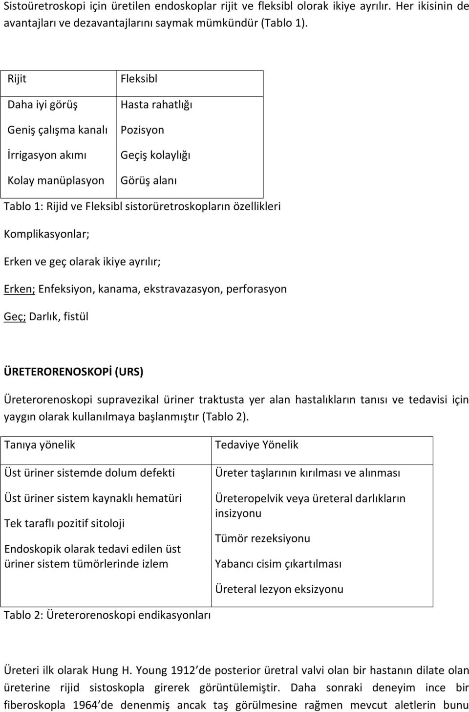 Komplikasyonlar; Erken ve geç olarak ikiye ayrılır; Erken; Enfeksiyon, kanama, ekstravazasyon, perforasyon Geç; Darlık, fistül ÜRETERORENOSKOPİ (URS) Üreterorenoskopi supravezikal üriner traktusta