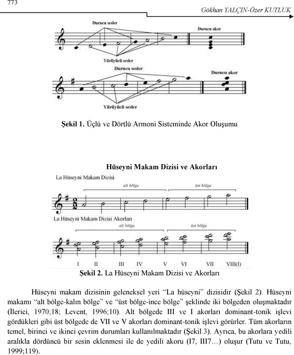 Hüseyni makamı alt bölge-kalın bölge ve üst bölge-ince bölge şeklinde iki bölgeden oluşmaktadır (İlerici, 1970;18; Levent, 1996;10).