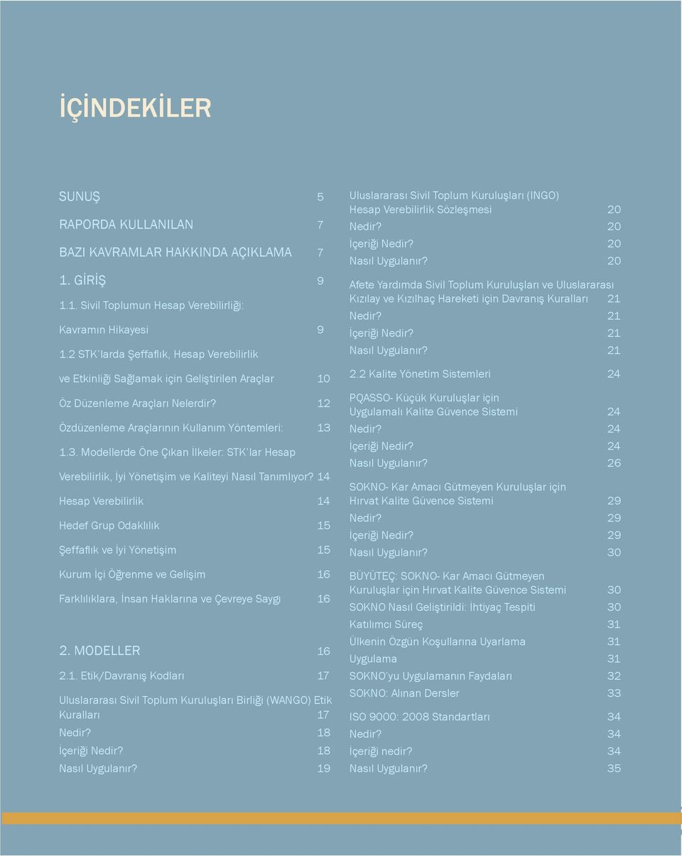 1.3. Modellerde Öne Çıkan İlkeler: STK lar Hesap Verebilirlik, İyi Yönetişim ve Kaliteyi Nasıl Tanımlıyor?