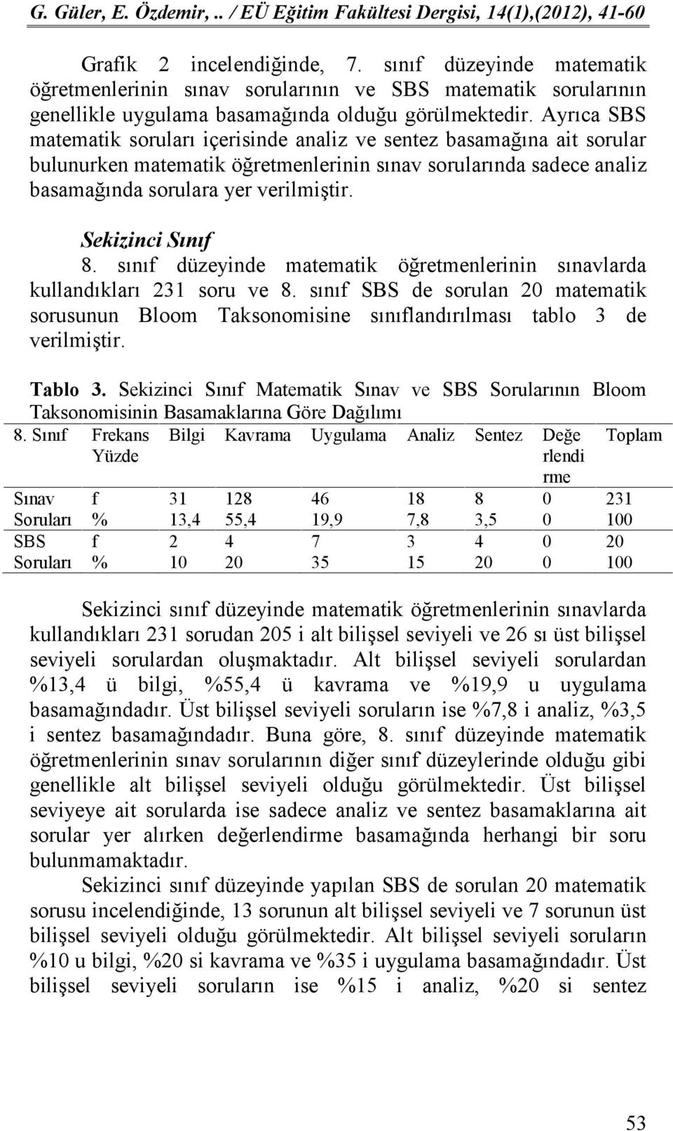 Sekizinci Sınıf 8. sınıf düzeyinde matematik öğretmenlerinin sınavlarda kullandıkları 231 soru ve 8.