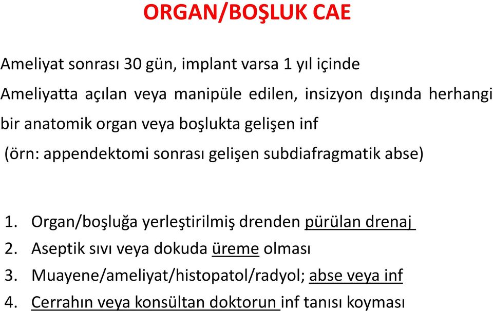 subdiafragmatik abse) 1. Organ/boşluğa yerleştirilmiş drenden pürülan drenaj 2.