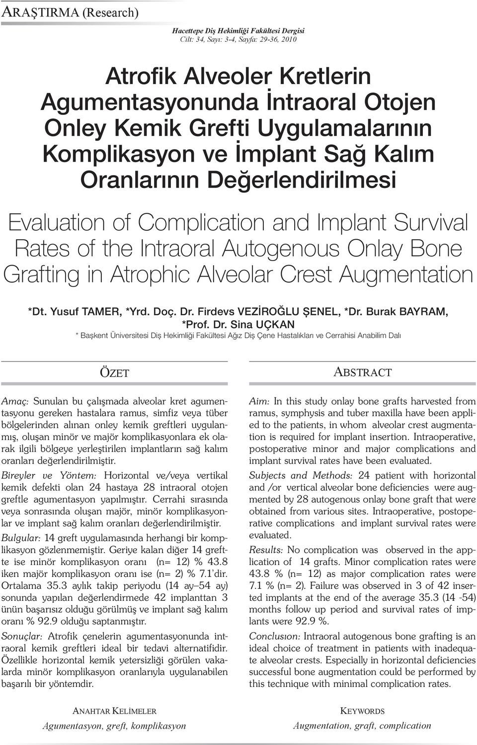 Augmentation *Dt. Yusuf TAMER, *Yrd. Doç. Dr.