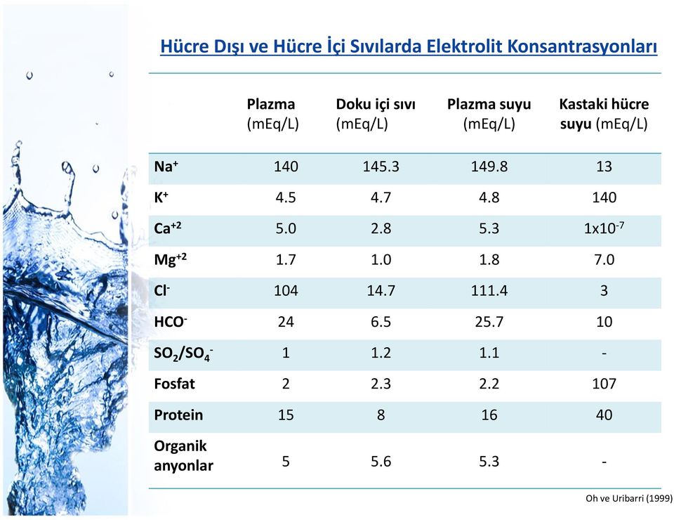 8 140 Ca +2 5.0 2.8 5.3 1x10-7 Mg +2 1.7 1.0 1.8 7.0 Cl - 104 14.7 111.4 3 HCO - 24 6.5 25.