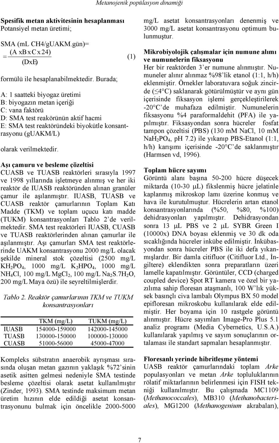 Aşı çamuru ve besleme çözeltisi CUASB ve TUASB reaktörleri sırasıyla 1997 ve 1998 yıllarında işletmeye alınmış ve her iki reaktör de IUASB reaktöründen alınan granüler çamur ile aşılanmıştır.