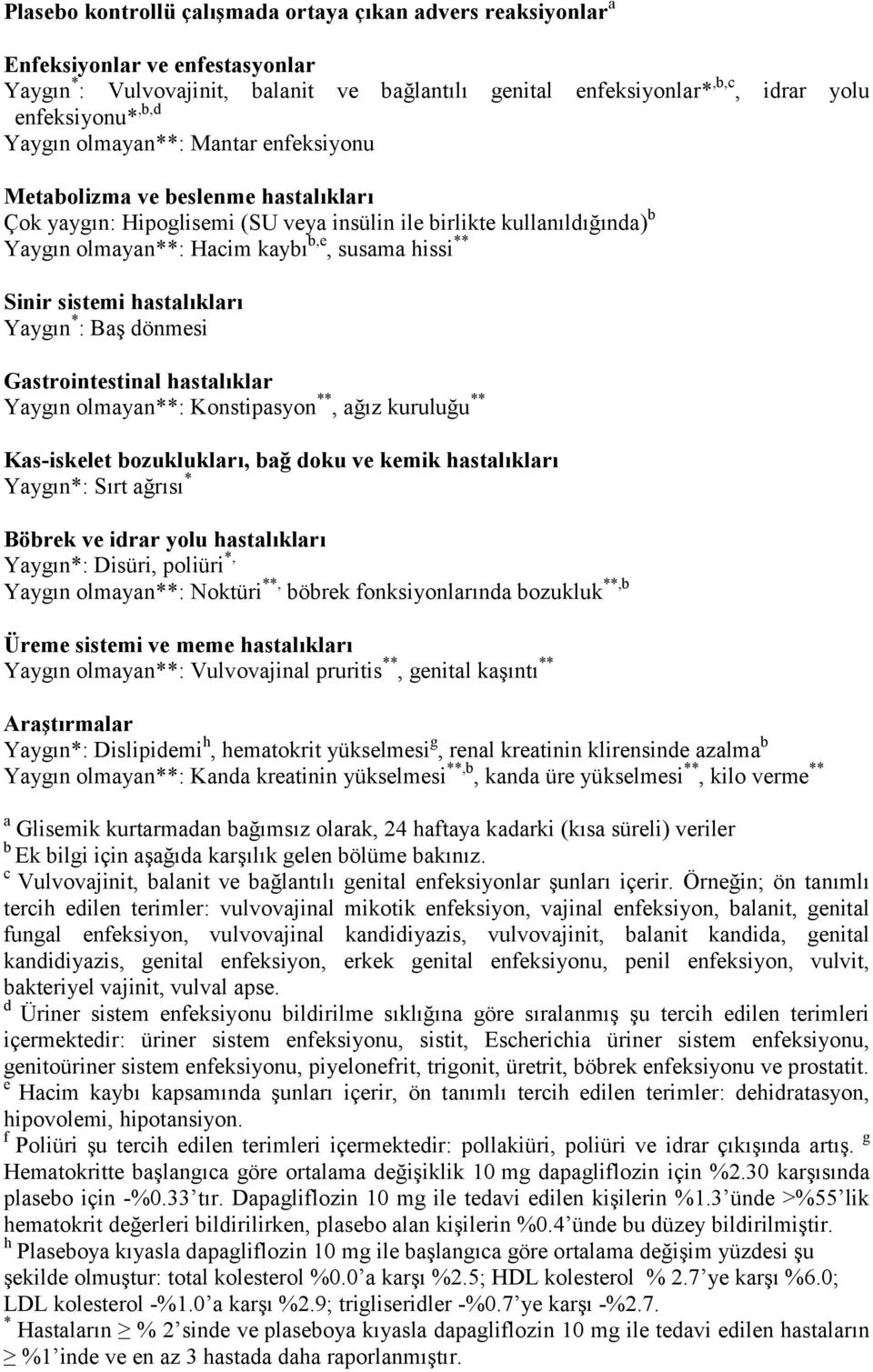 Sinir sistemi hastalıkları Yaygın * : Baş dönmesi Gastrointestinal hastalıklar Yaygın olmayan**: Konstipasyon **, ağız kuruluğu ** Kas-iskelet bozuklukları, bağ doku ve kemik hastalıkları Yaygın*: