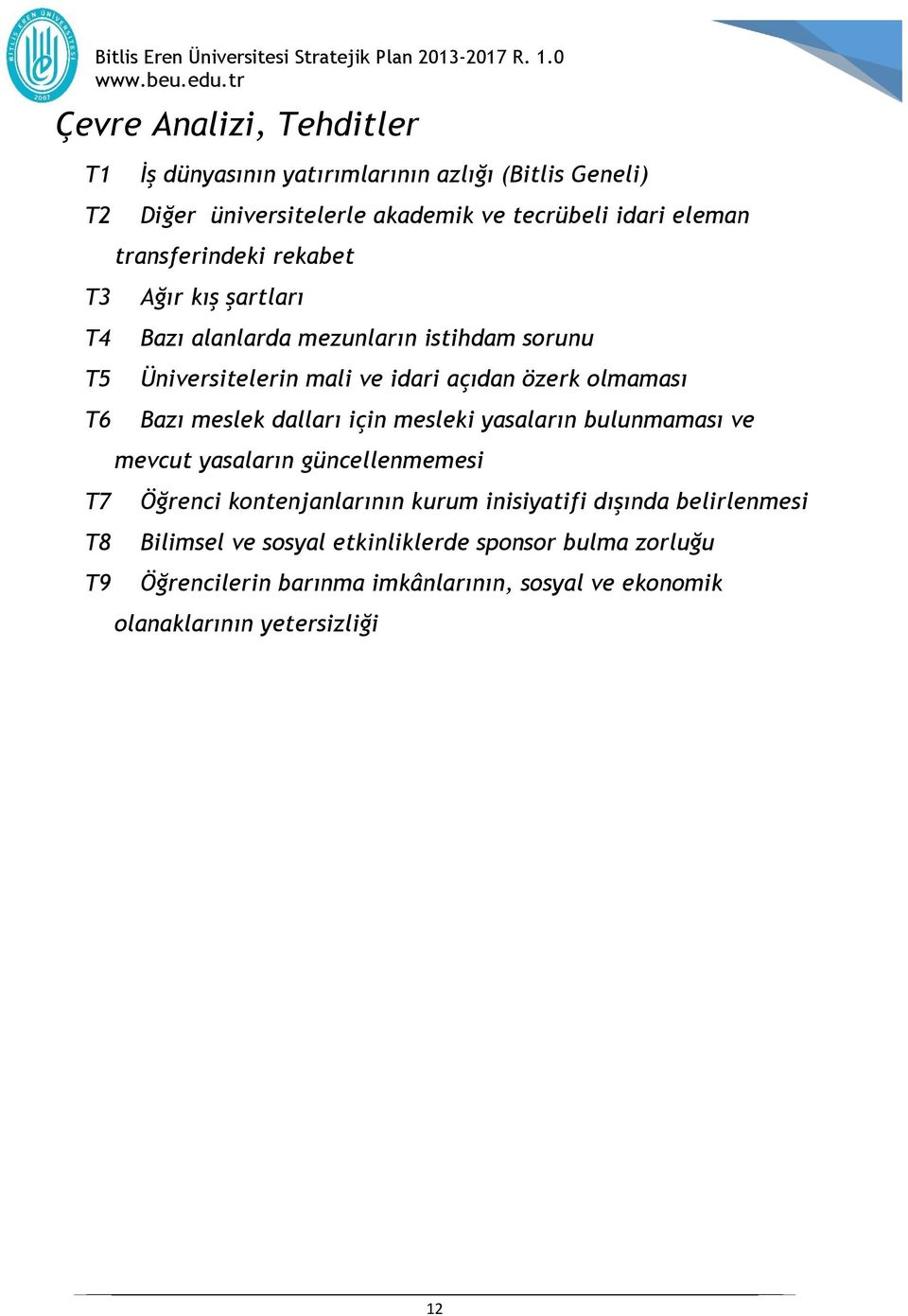 eleman transferindeki rekabet Ağır kış şartları Bazı alanlarda mezunların istihdam sorunu Üniversitelerin mali ve idari açıdan özerk olmaması Bazı meslek