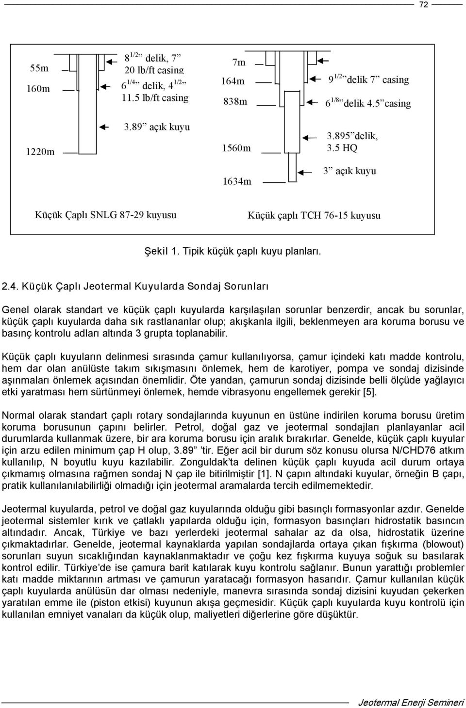 3 açık kuyu Küçük Çaplı SNLG 87 29 kuyusu Küçük çaplı TCH 76 15 kuyusu Şekil 1. Tipik küçük çaplı kuyu planları. 2.4.