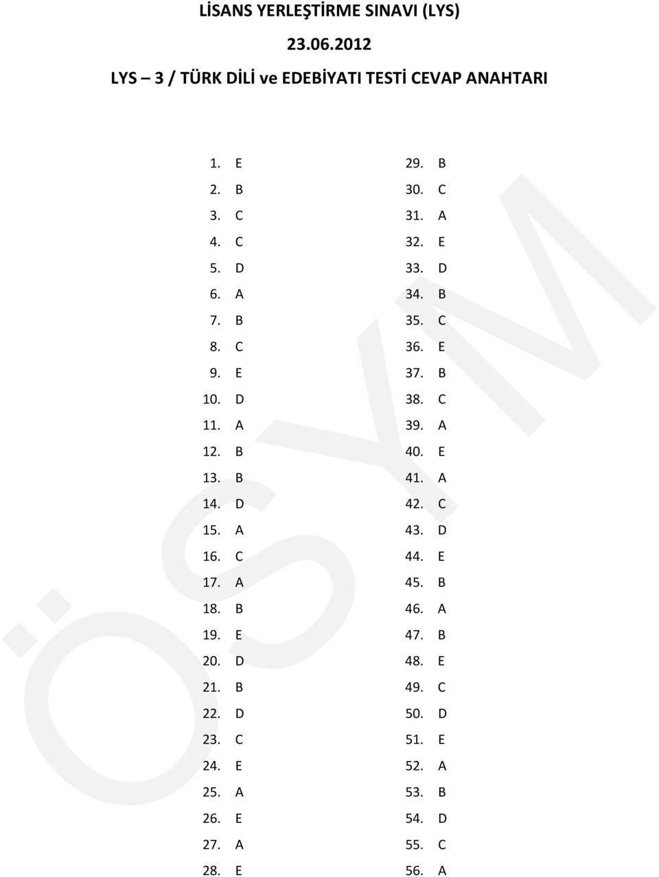 A 39. A 12. B 40. E 13. B 41. A 14. D 42. C 15. A 43. D 16. C 44. E 17. A 45. B 18. B 46. A 19. E 47.