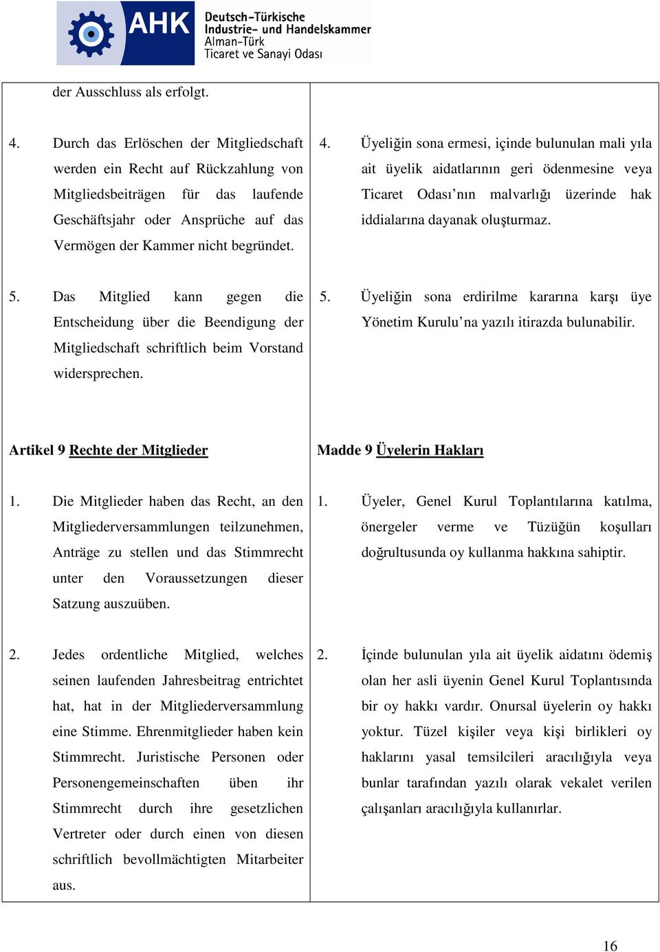 Üyeliğin sona ermesi, içinde bulunulan mali yıla ait üyelik aidatlarının geri ödenmesine veya Ticaret Odası nın malvarlığı üzerinde hak iddialarına dayanak oluşturmaz. 5.