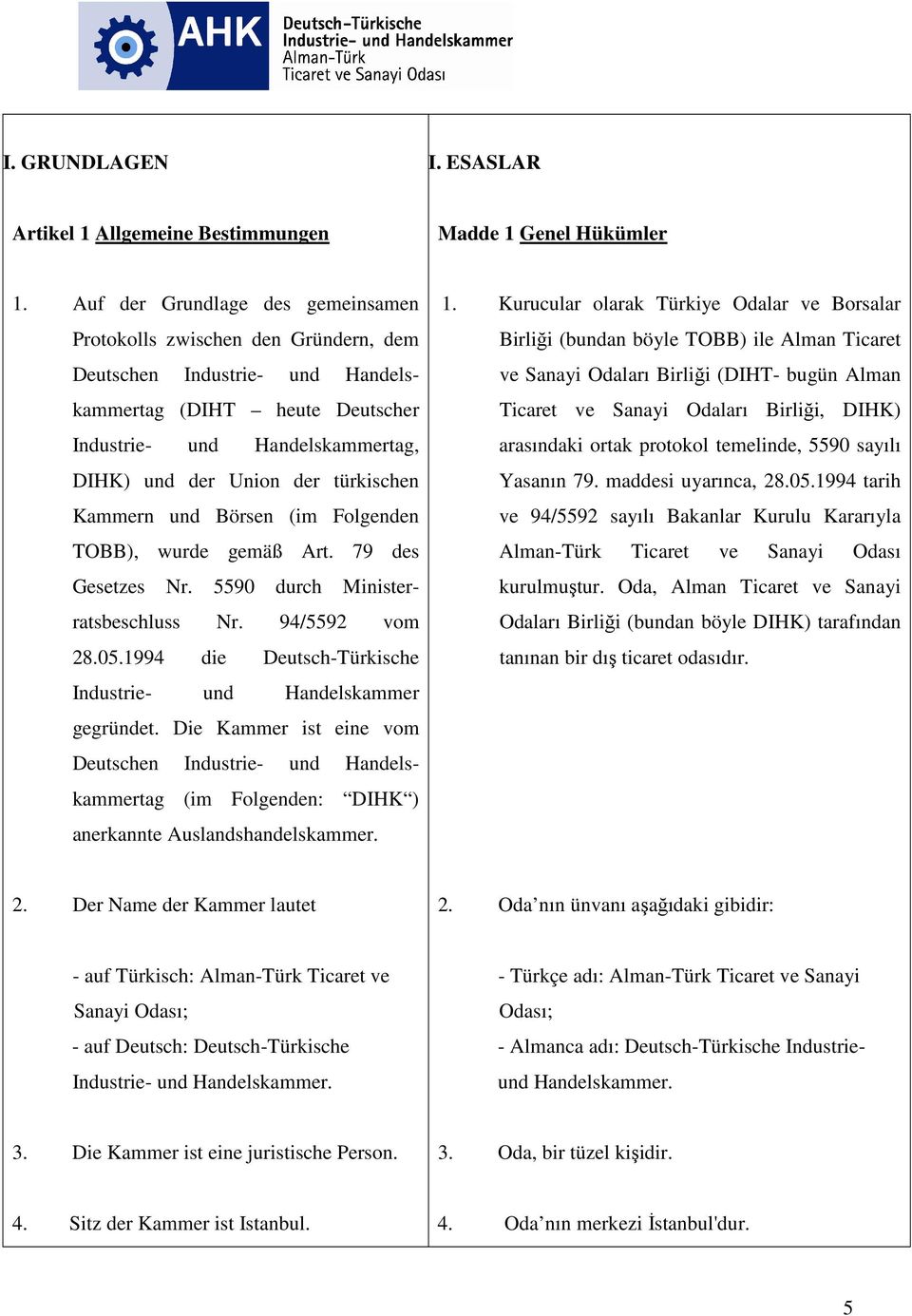 türkischen Kammern und Börsen (im Folgenden TOBB), wurde gemäß Art. 79 des Gesetzes Nr. 5590 durch Ministerratsbeschluss Nr. 94/5592 vom 28.05.