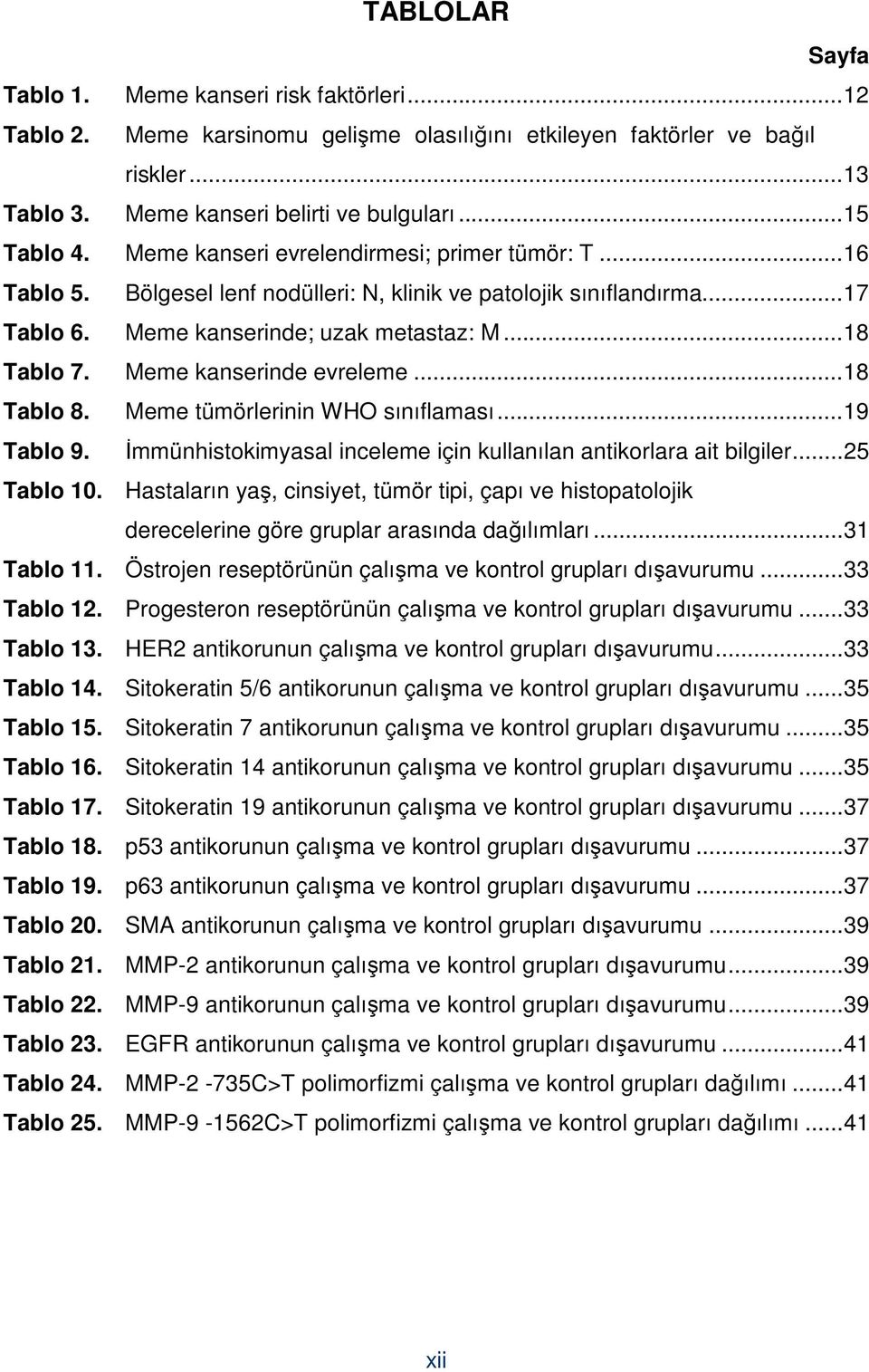 Meme kanserinde evreleme...18 Tablo 8. Meme tümörlerinin WHO sınıflaması...19 Tablo 9. İmmünhistokimyasal inceleme için kullanılan antikorlara ait bilgiler...25 Tablo 10.