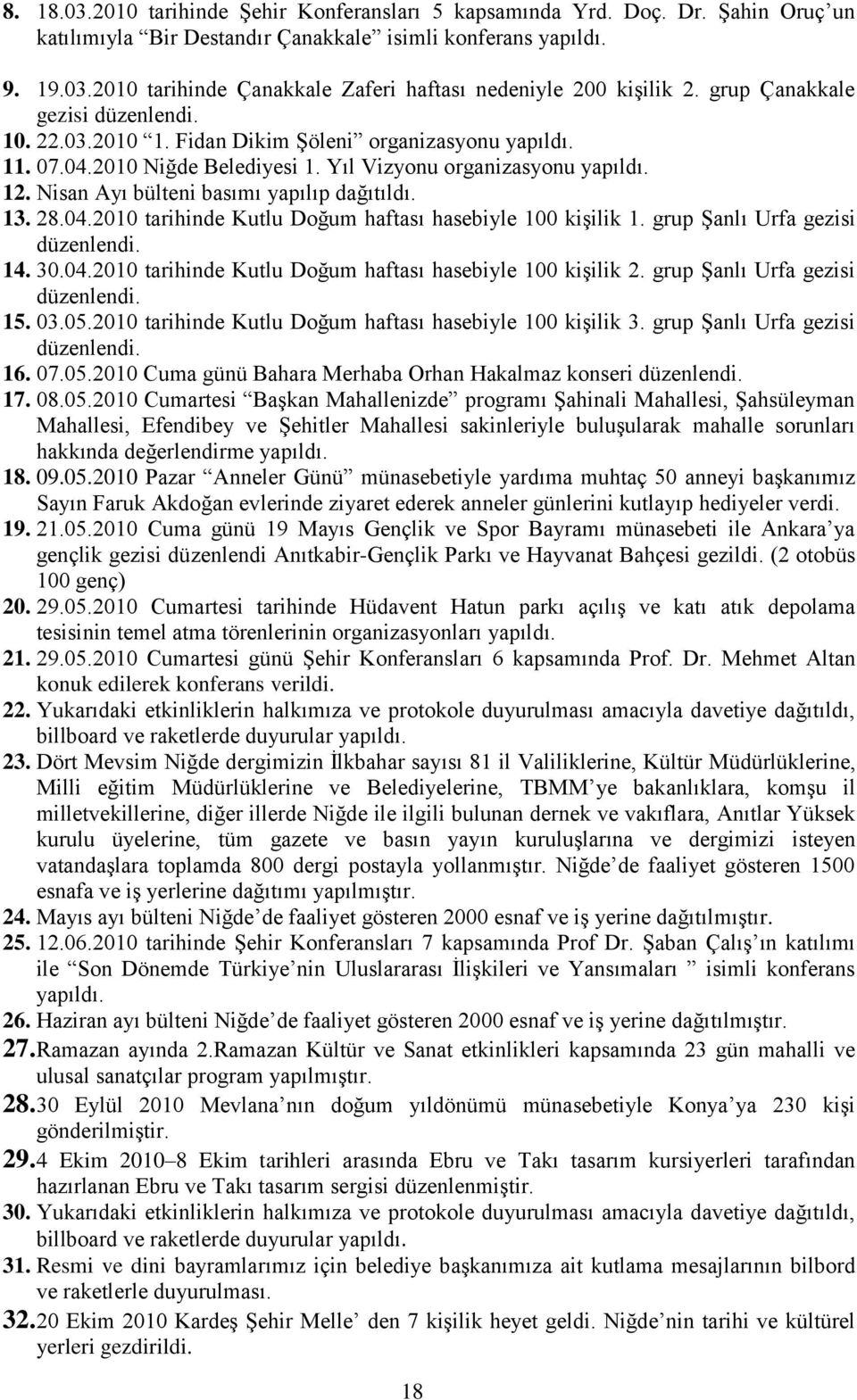 Nisan Ayı bülteni basımı yapılıp dağıtıldı. 13. 28.04.2010 tarihinde Kutlu Doğum haftası hasebiyle 100 kiģilik 1. grup ġanlı Urfa gezisi düzenlendi. 14. 30.04.2010 tarihinde Kutlu Doğum haftası hasebiyle 100 kiģilik 2.