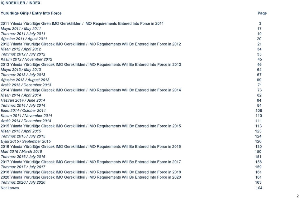 Yürürlüğe Girecek IMO leri / IMO s Will Be Entered Into Force in 2013 46 Mayıs 2013 / May 2013 64 Temmuz 2013 / July 2013 67 Ağustos 2013 / August 2013 69 Aralık 2013 / December 2013 71 2014 Yılında