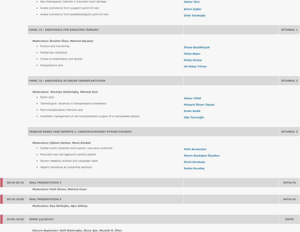 ISTANBUL 1 Moderators: İbrahim Özen, Mehmet Akçabay Position and monitoring Mechanical ventilation Choice of anaesthetics and opioids Postoperative care Ünase Büyükkoçak Hülya Başar Hülya Ulusoy Ali