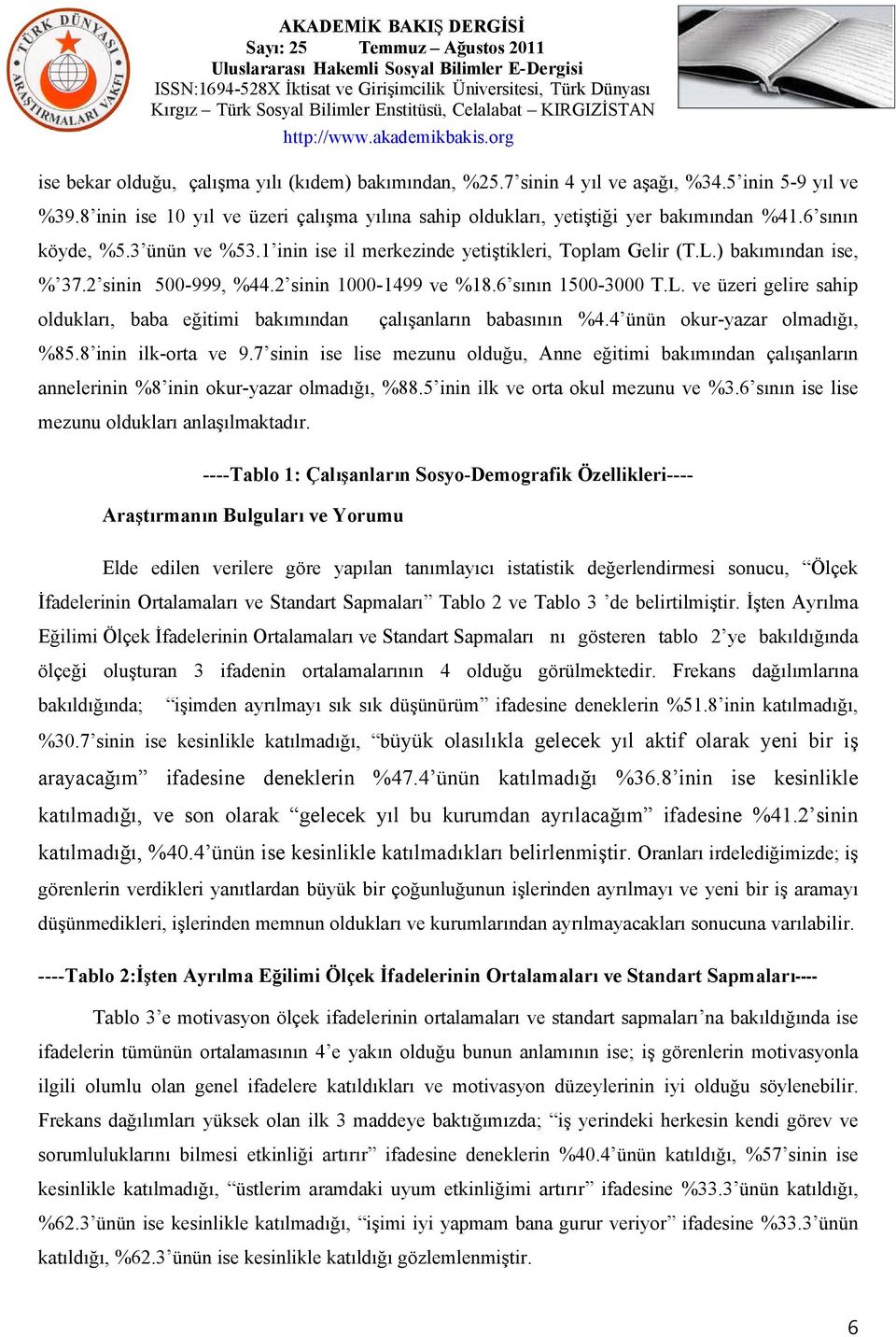 4 ünün okur-yazar olmadığı, %85.8 inin ilk-orta ve 9.7 sinin ise lise mezunu olduğu, Anne eğitimi bakımından çalışanların annelerinin %8 inin okur-yazar olmadığı, %88.